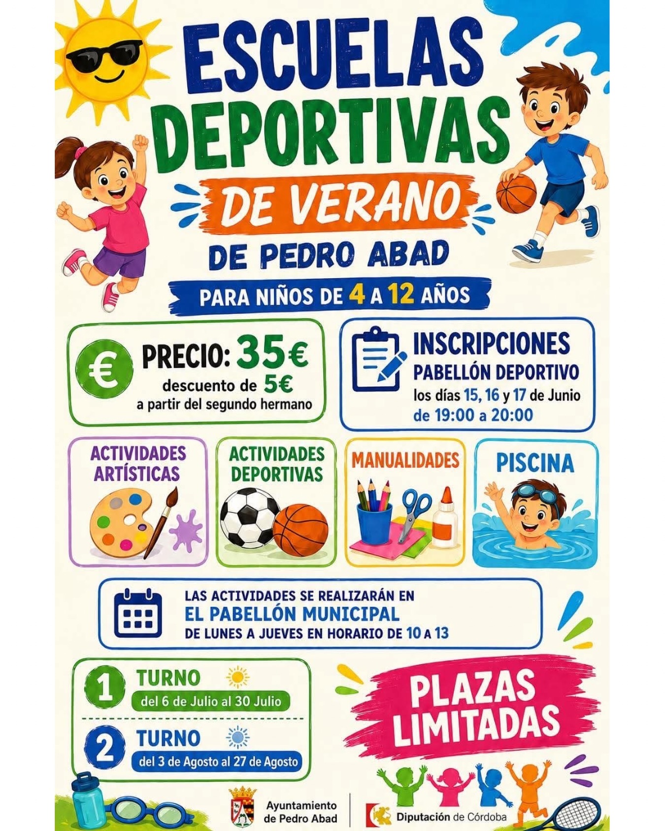 Abierto el plazo de inscripción para las Escuelas Deportivas de Verano 2026 de Pedro Abad