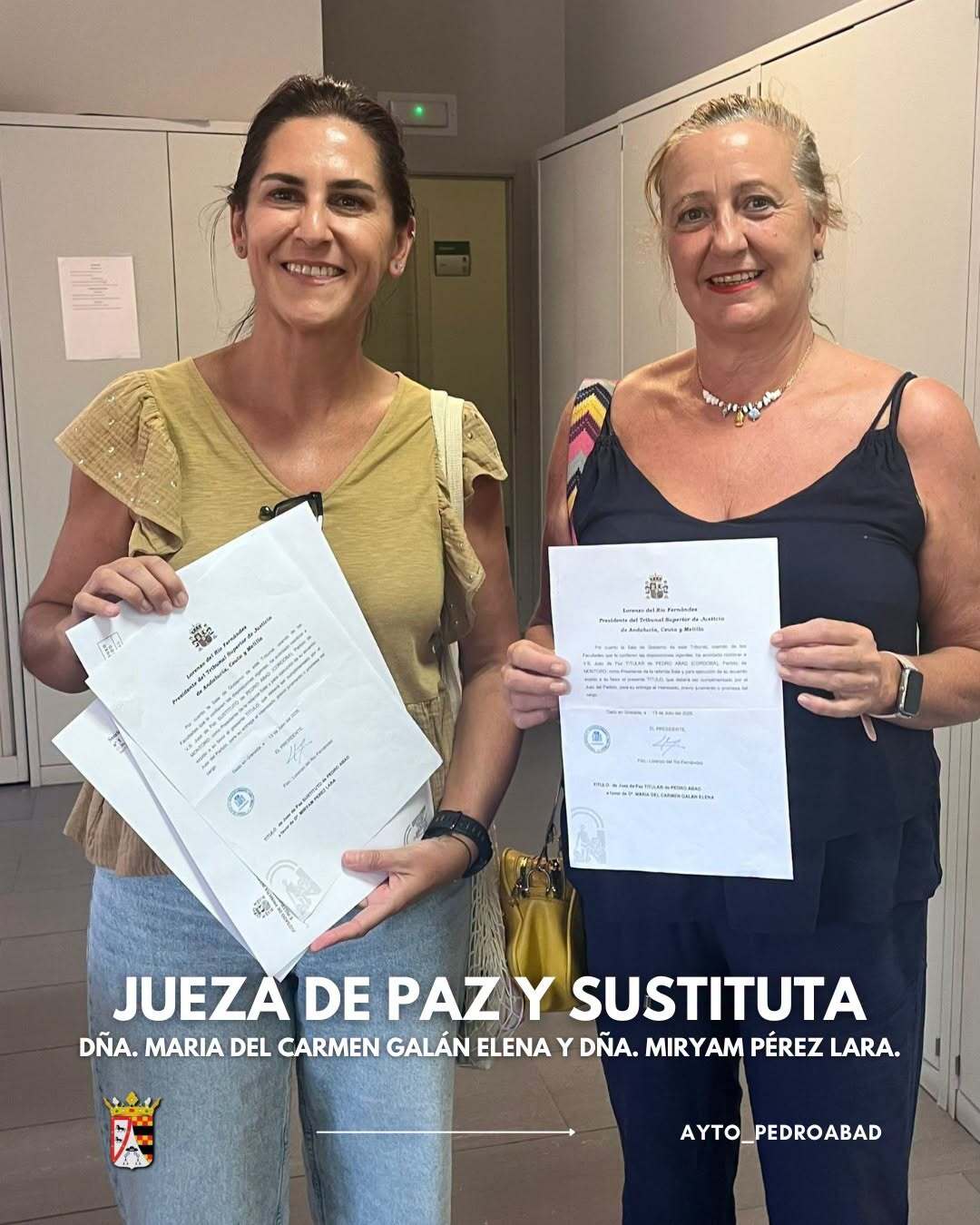 María del Carmen Galán y Miryam Pérez toman posesión como juezas de Paz de Pedro Abad